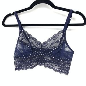 B.TEMPT'D BY WACOAL Bra Women's Size M Unlined Lace Kiss Bralette Beacon Blue